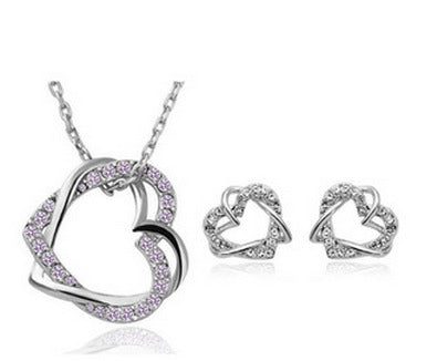 Beautiful Customized Double Diamond Heart Necklace & Earring Set